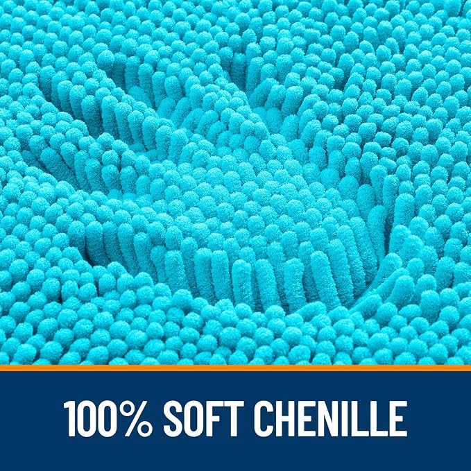 OLANLY Large Bathroom Rugs 40x24, Extra Soft Absorbent Chenille Bath Rugs, Rubber Backing Quick Dry, Machine Washable Bath Mats for Bathroom Floor, Tub and Shower, Home Decor Accessories, Aqua Sky