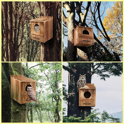 Large Owl House for Outdoors, 17" x 12.5" x 12.5" Premiun Wooden Owl Boxes for Outside, Bird Nesting Box - Habitats for Barn, Screech, Boreal, Saw - Whet & Elf Owls