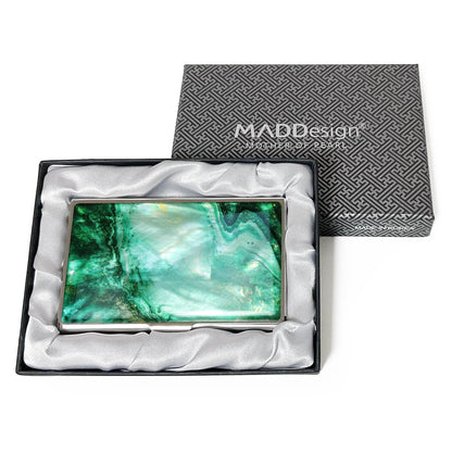 MADDesign Mother of Pearl Business Card Case Carrier Holder Wallet (Marble Green)