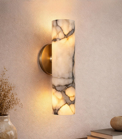 KAKINOTE Marble Wall Sconce,Calacatta Viola Alabaster Wall Sconce 9.5”Modern Natural Stone Wall Lamp for Bedroom,Bathroom Vanity,Hallway & Bedside,Hardwired G9 Base,Up and Down Lighting Fixtures