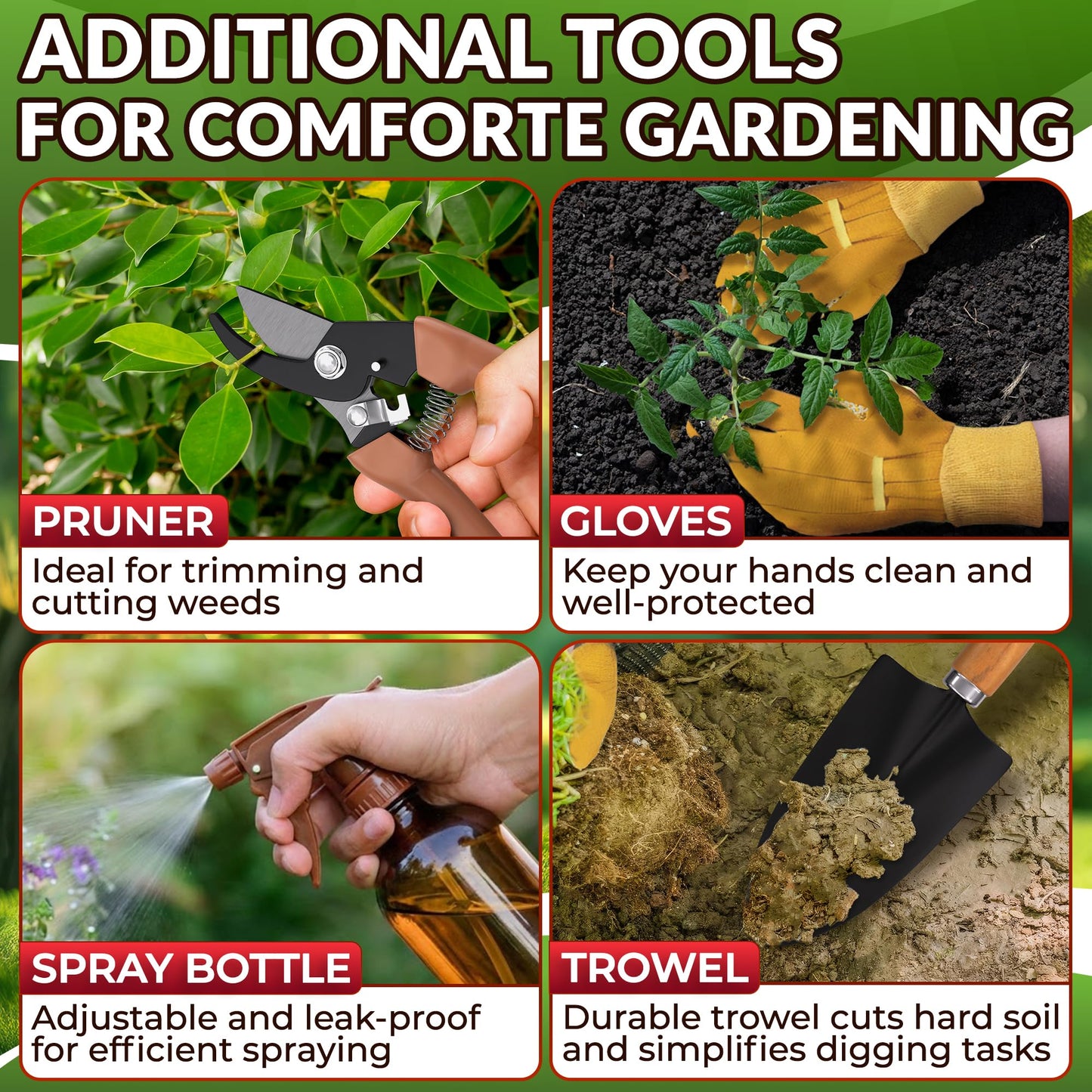 10 Pcs Gardening Tool Set for Women – All-in-One Garden Tools Set with Handy Tote Bag, Ergonomic Design & Rust-Resistant Steel – Gardening Tools for Women for Easy Garden Care & Gifts for Plant Lovers