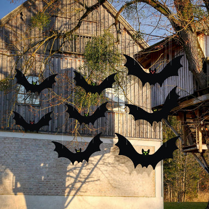 VERNILLA Hanging Bats Halloween Decorations 12pcs 3D Realistic Halloween Hanging Flying Bat with Glowing Eyes for Outdoor (3 Styles)