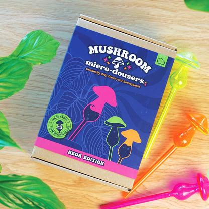 Bubblegum Stuff - Mushroom Micro Dousers, Neon Coloured Glass - Garden Tools, Home Accessories, Garden Gadgets, Automatic Watering System, Moisture Meter Plant - Batteries Included