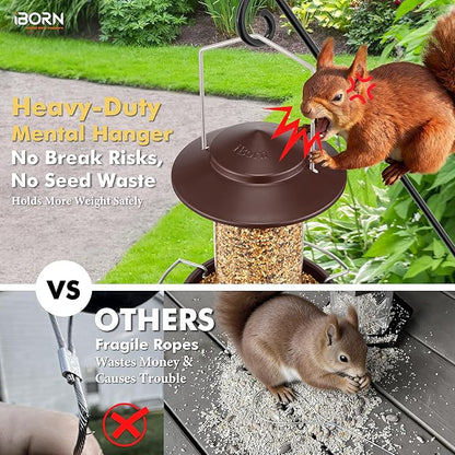 iBorn Bird Feeder Metal Squirrel Chew-Proof Bird Feeders for Outdoors Hanging for Cardinal Outside, Holds 1.5LB Seed with 3 Perchs, Bronze (Seed is not Included)