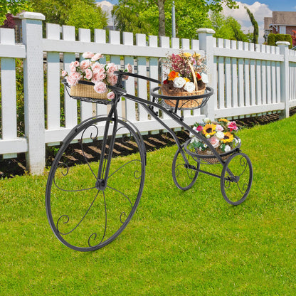 lxrnqcey Bicycle Plant Stand, Three-wheeled Plant Stand, Outdoor Planter, Metal Standing Flower Holder Plant Stands for Patio, Deck, Garden or Lawn