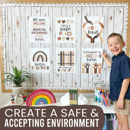 Hadley Designs Diversity Posters For Classroom Elementary –6 Inclusive Everyone Is Welcome Classroom Decor, Safe Space Sign Preschool Kindness Posters For Classrooms, Neutral Multicultural Poster