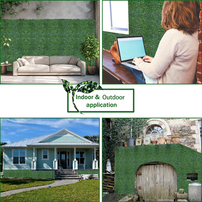 ODTORY Artificial Boxwood Hedge Wall Panels, 24 X 16 in 12P UV-Anti Faux Greenery Vine Grass Wall Backdrop for Indoor Outdoor Green Plant Wall Decor & Ivy Fence Covering Privacy