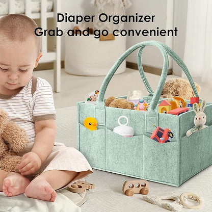 HIPHOP PANDA 2-Pack Diaper Caddy Organizer - Nursery Storage Bin & Car Organizer for Diapers, Wipes, and Baby Essentials - Dual-Color Solid Set (Green/Oatmeal), Large Size