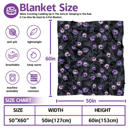 Halloween Goth Skull Throw Blanket 50x60 Inch Gothic Skeleton Blankets Soft Lightweight Cozy Plush Blanket for Halloween Decor Gifts