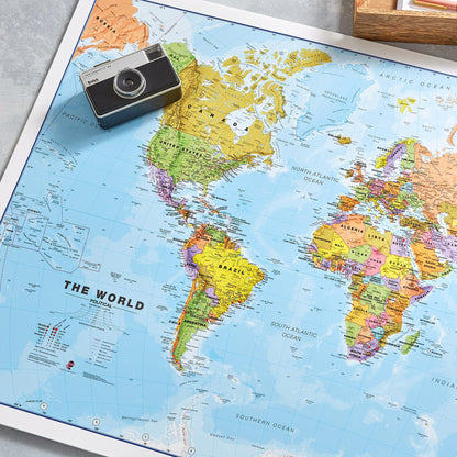 Laminated World Map - 17" x 22" - Map of the World - 2025 Updated - Detailed Cartography - Maps International
