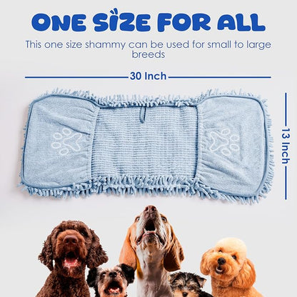 Microfiber Dog Towel, Blue | Fast Drying, Super Absorbent, Hand Pockets, For Large & Small Dogs, Soft Durable