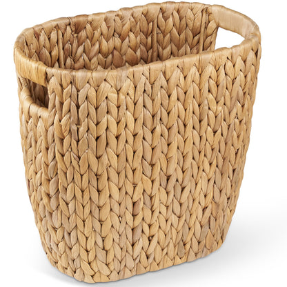 BLUEWEST 3.5 Gallons Wicker Trash Can, Wicker Rattan Bathroom Trash Can with Built-in Handle, Large Handwoven Hyacinth Waste Bin for Office, Bedroom, Living Room, and Kitchen
