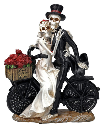 Pacific Giftware Love Never Dies Newly Wed Skeleton Couple Rose Basket Bike Statue 12.2” Tall