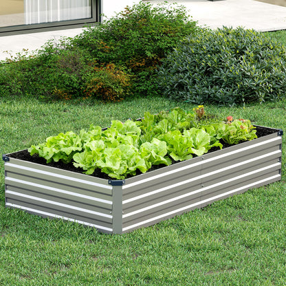 Vengarus 2 Pack 9x3x1FT Galvanized Raised Garden Bed Kit, Outdoor Metal Planter Box for Vegetables, Rectangular Steel Container, Easy Assembly (Silver)