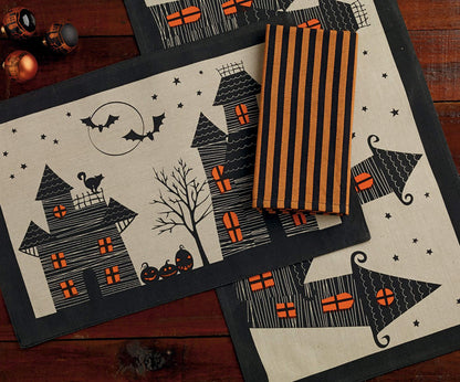 DII Halloween Party Tabletop Decor, Reusable & Machine Washable Cotton Fabric, Table Runner, 14x72, Creepy Haunted House