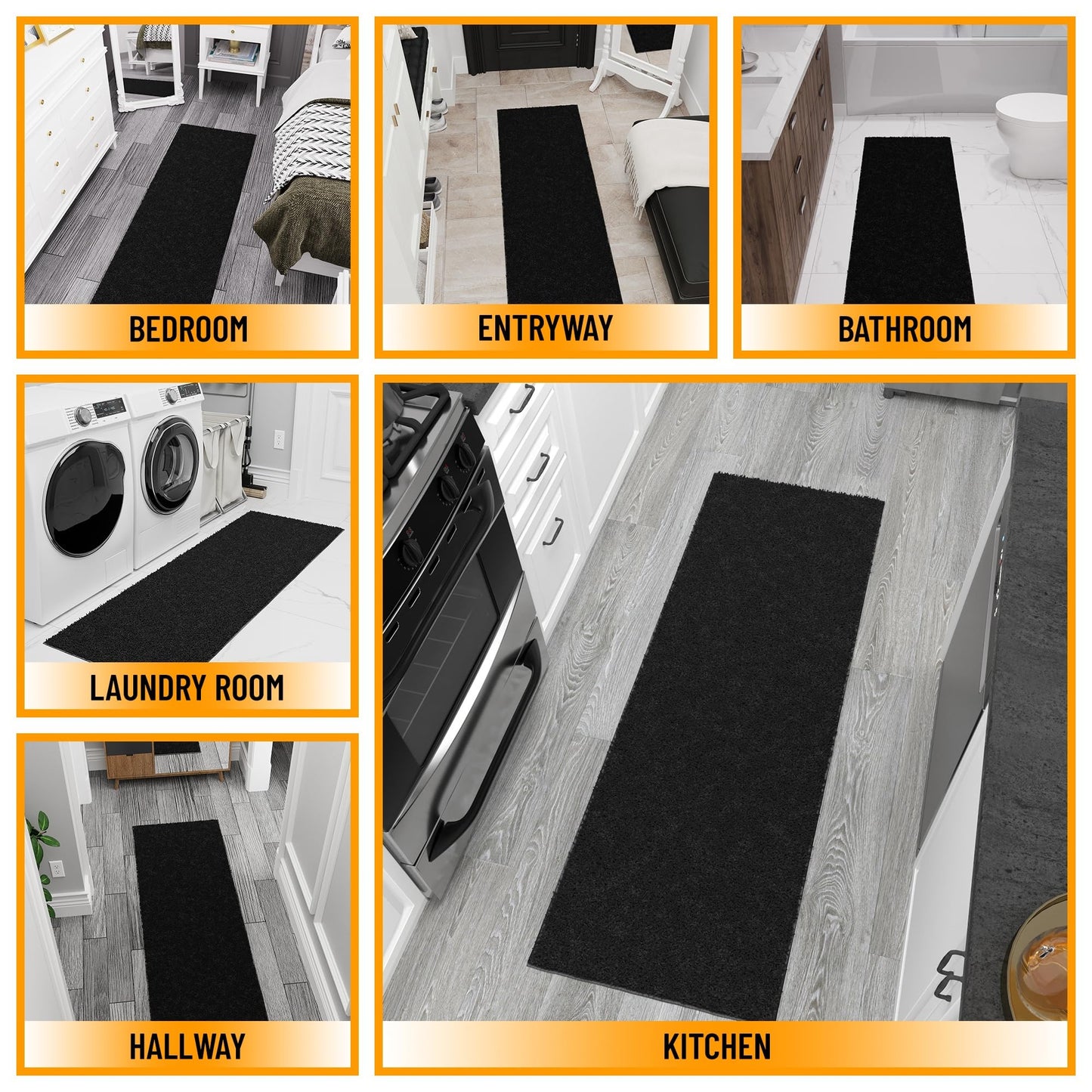 Ottomanson Shag Area Rug 3' x 5', Fluffy Bedroom Rug with Non-Slip Rubber Backing, Soft Non-Shedding Accent Rug for Living Room, Nursery, Entryway, Dorm, Black