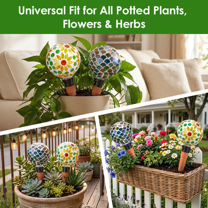 Chonsun Plant Watering Globes Mosaic Self Watering Spikes 2 Pack for Indoor Outdoor Plants Automatic Plant Waterer Plant Watering Devices for Vacations Pot