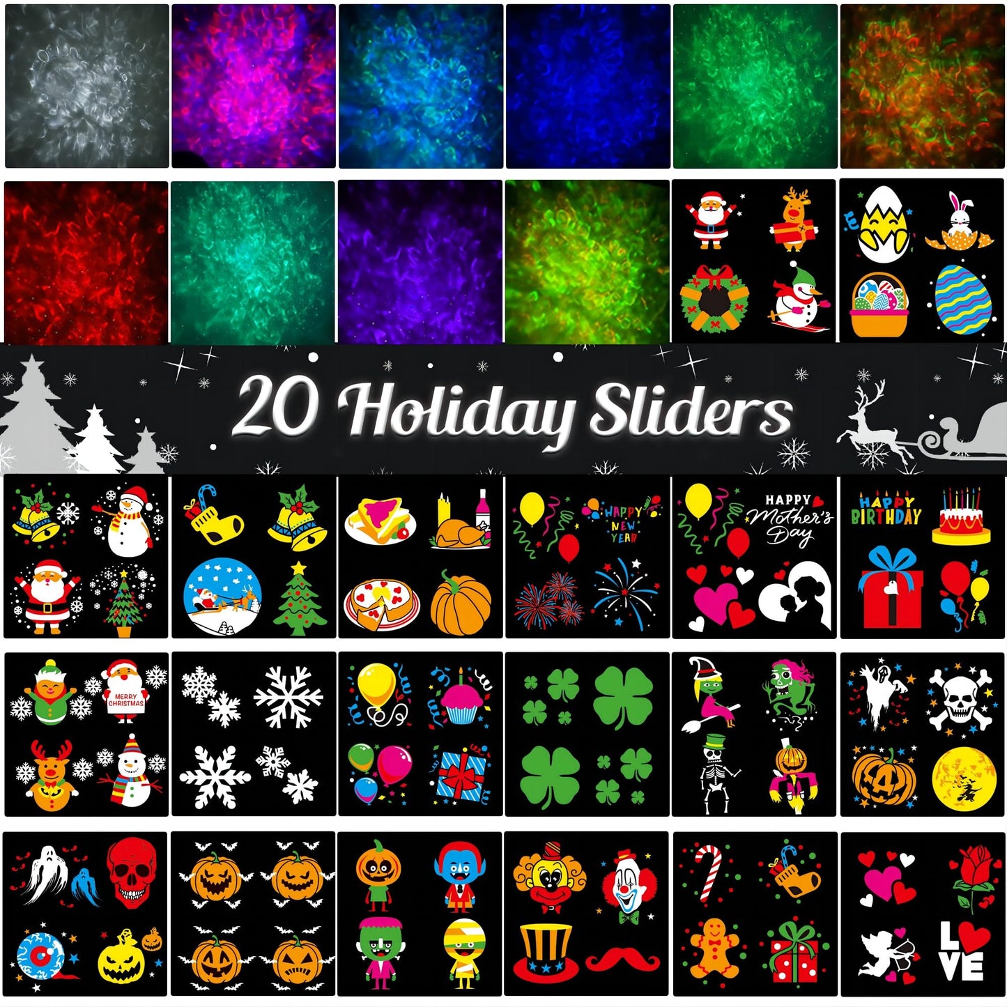 2026 Upgrade Halloween Christmas Projector Lights Outdoor, COOLWUFAN 2-in-1 Holiday Projector Lights Decorations, 30 Bright HD Effects (20 Slides) Projection Light for Xmas Party Garden Yard Decor