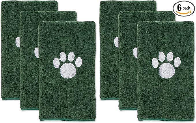 Bone Dry Pet Grooming Towel Collection Embroidered Absorbent Microfiber Drying Set, 15x30, Hunter Green, 3 Count (Pack of 2)