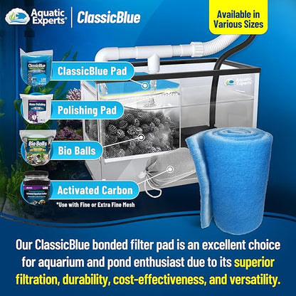 Aquatic Experts Classic Bonded Aquarium Filter Pad -12 Inches by 72 Inches by .75 Inch - Blue and White Aquarium Filter Media Roll Bulk Can Be Cut to Fit Most Filters, Made in USA