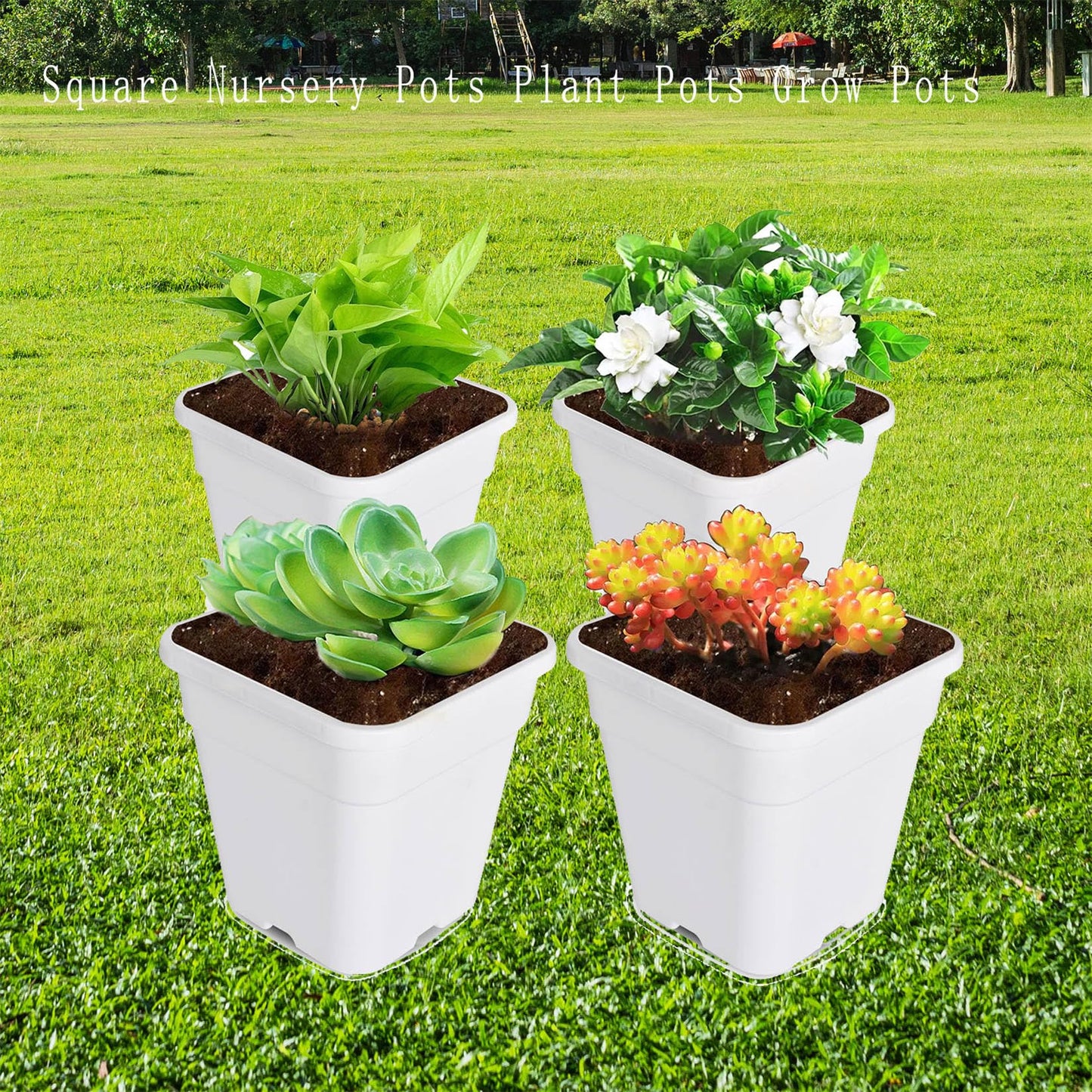 findmall 1 Gallon Square White Nursery Pots Plant Pots Grow Pots Nursery Container for Planting Soil Plants 10 Pcs