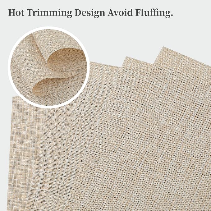 Leetaltree Beige Placemats Set of 16 - Heat Resistant Non-Slip Place mats for Dining Table, Washable Durable PVC Vinyl Woven Table Mats(Beige, 16)