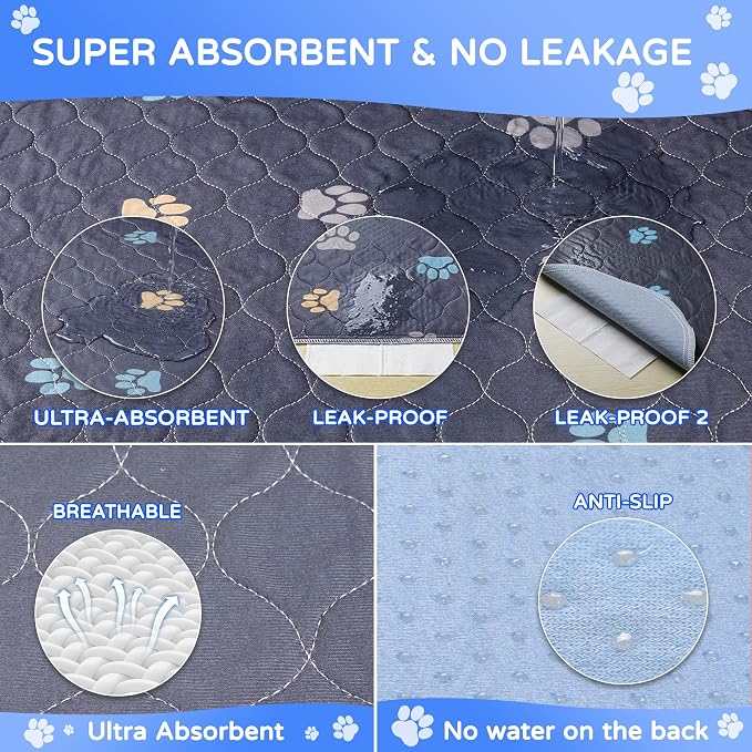 Washable Pee Pads for Dogs, 2 Pack Large 48"x48" Ultra-Absorbent and Leak-Proof Non-Slip Potty Training Pads, Fast Absorbent Pet Whelping Pads, Puppy Playpen Mat for Incontinence, Housebreak, Crate