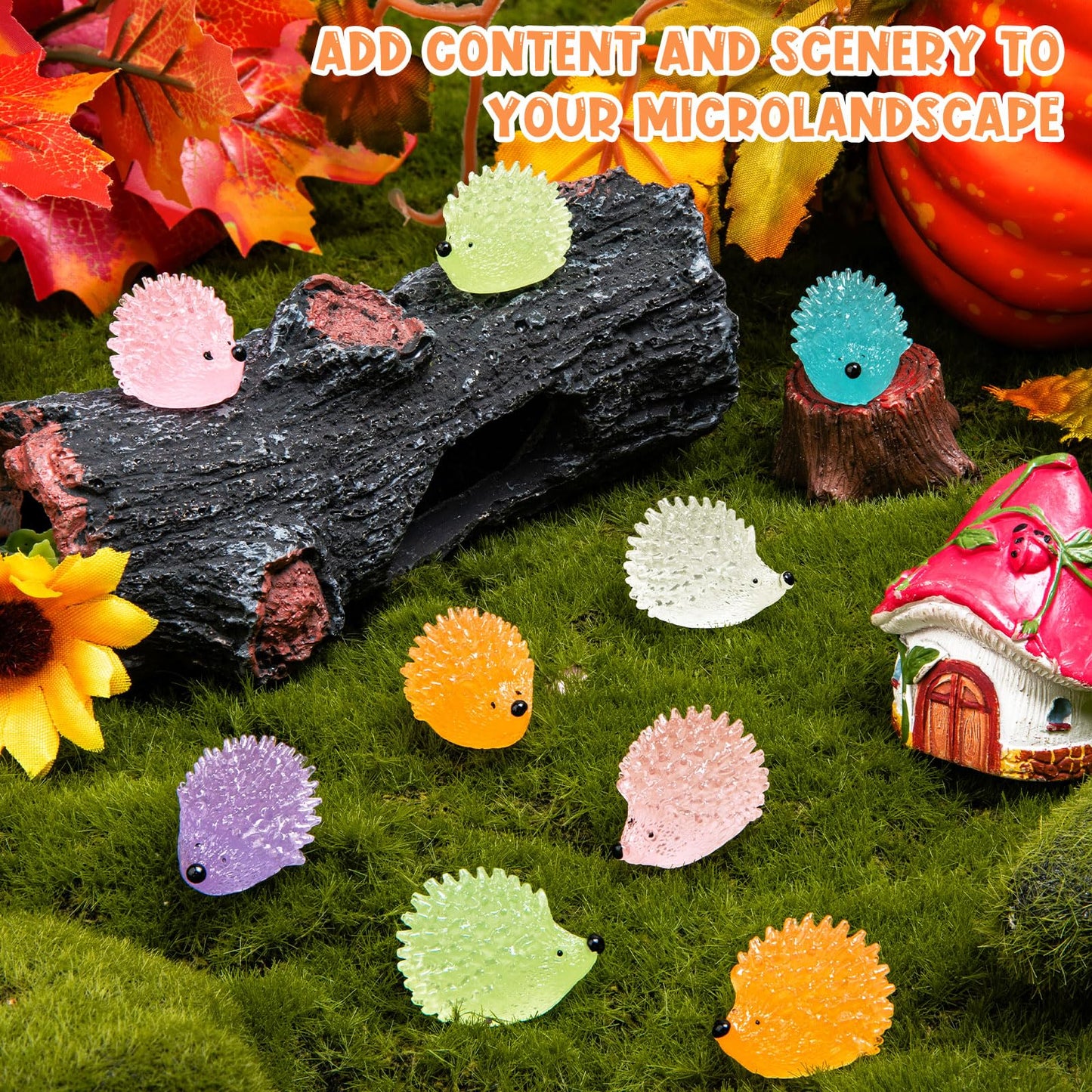 SYWHXY 120PCS Luminous Mini Resin Hedgehogs Cute Miniature Hedgehog Figures Glow in The Dark, Tiny Resin Hedgehogs Animals for Dollhouse Micro Landscape DIY Home Outdoor Decor