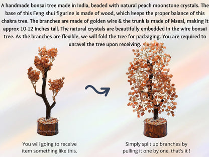 Peach Moonstone Natural Healing Premium Crystal Bonsai Feng Shui Fortune Money Tree of Life for Home Office Decor (Gift Box Ready,10-12 Inch)