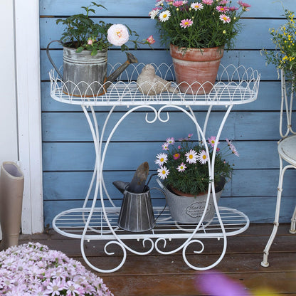 White Oval Plant Stand with Lattice Base, French Entryway Decor for Plants, Elegant Floor Flower Pot Holder Garden Decoration
