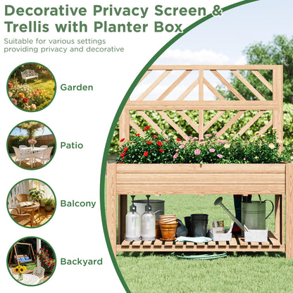 Vabches Wooden Elevated Raised Garden Bed with Trellis,47x24x55 in Planter Box with Legs and Storage Shelf,FreeStanding Gardening Planter for Flower Herb Vegetable Fruit Climbing Vines