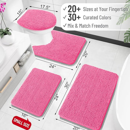 OLANLY Toilet Rugs U-Shaped 24x24, Extra Soft Absorbent Chenille Contour Bathroom Rugs for Toilet, Dry Quickly, Machine Washable, Non-Slip Bath Mat, Hot Pink