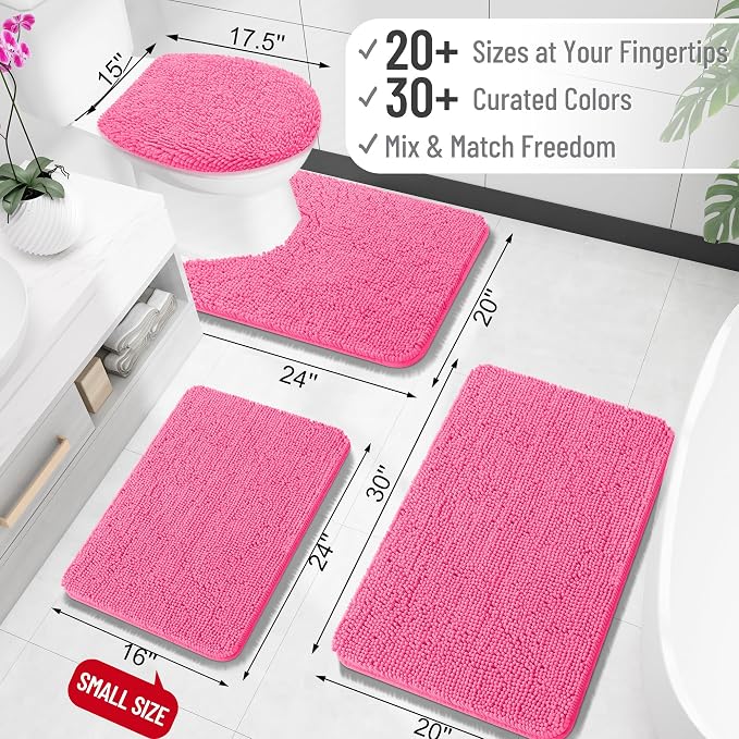 OLANLY Bathroom Rugs 34x21, Extra Soft Absorbent Chenille Bath Rugs, Rubber Backing Quick Dry, Machine Washable Bath Mats for Bathroom Floor, Tub and Shower, Home Decor Accessories, Hot Pink