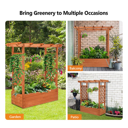VINGLI 45-in Raised Garden Bed with Trellis & Hanging Roof, Wooden Elevated Planter Box with Drainage Holes for Outdoor Climbing Plants Vegetables Flowers, Patio Yard Balcony