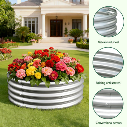 Foxlang 2x2x1ft(2 Pack) Galvanized Round Raised Garden Bed,Outdoor Planter Box Metal Patio Kit Planting Bed for Vegetables Flowers Herb,Silver