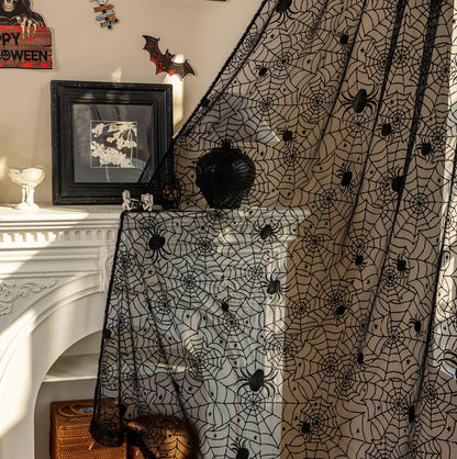 YJ YANJUN Halloween Curtains for Living Room 72 inch Long Goth Black Sheer Curtains 2 Panels Spooky Spiderwebs Halloween Decoration for Party Supplies Garage Door 55Wx72L Inch