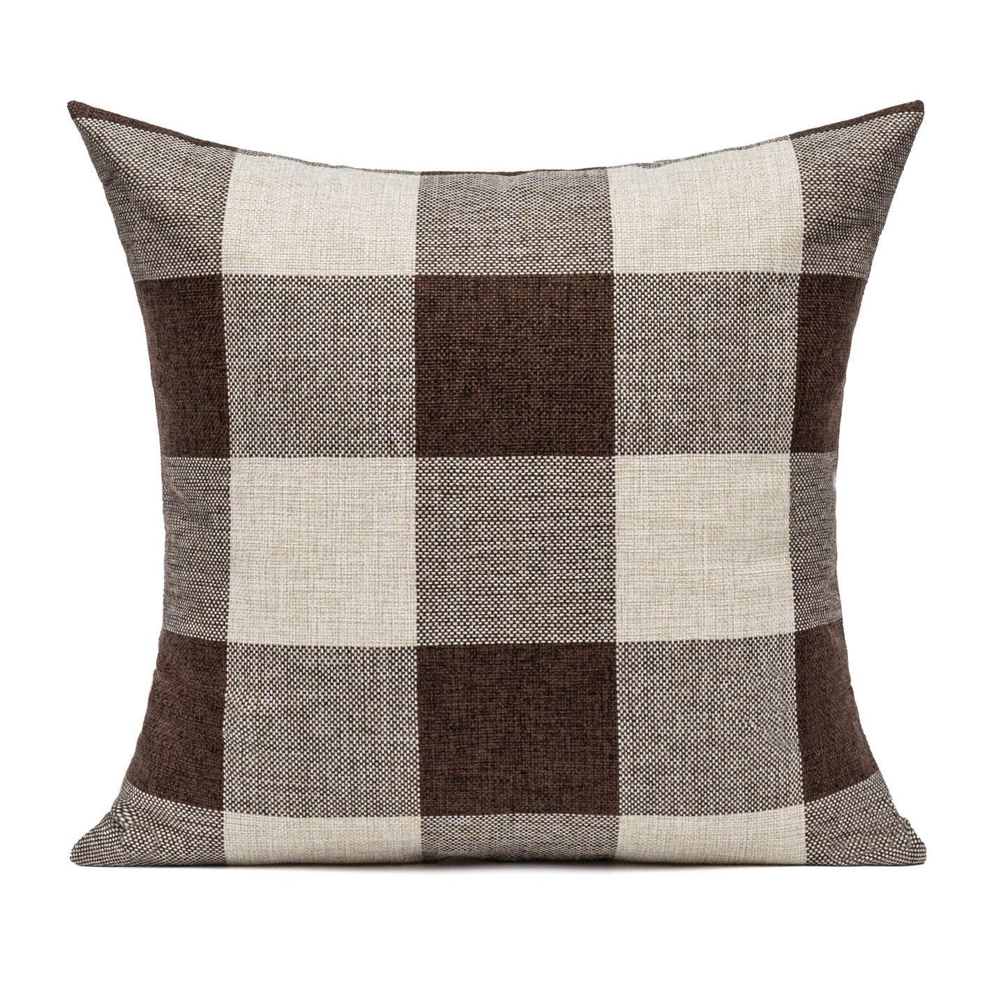 VAKADO 20x20 Inch Set of 2 Brown/Coffee Buffalo Plaids Throw Pillow Covers Retro Classic Check Cotton Linen Square Cushion Cases Farmhouse Home Decor for Couch Sofa Patio Bedroom