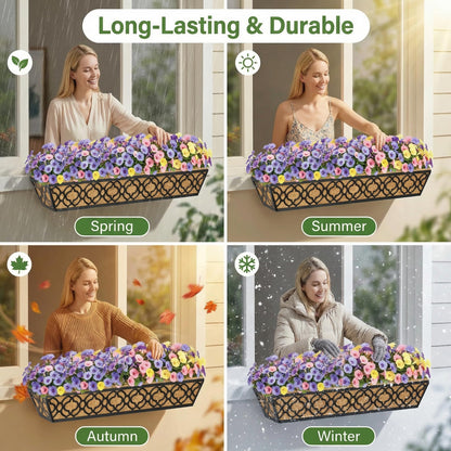 Y&M 36 Inch Window Deck Planter with Coco Liner, Metal Hanging Flower Boxes for Fence, Railing, Balcony, and Outdoor Garden Lawn – 2pcs