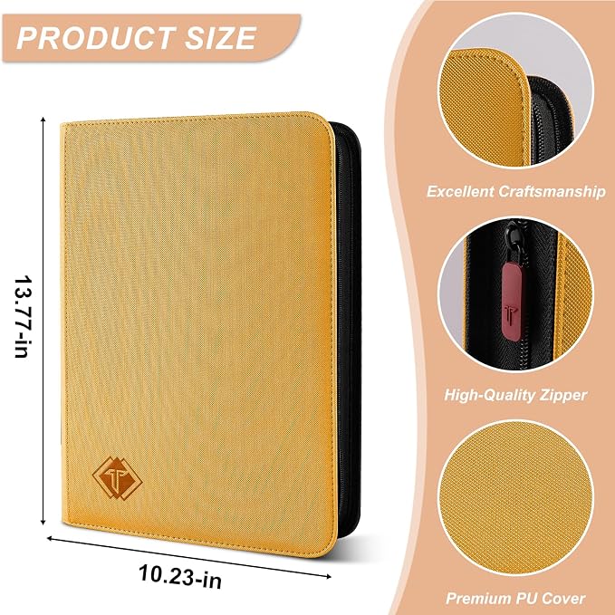 Trading Card Binder, Card Binder Album Folder Book Fit for MTG Baseball Football Sports Cards, Easy to Use Card Collection Binder (Yellow, 432 Pockets)