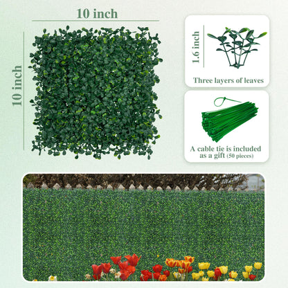 ODTORY Artificial Greenery Grass Wall Panel, 10x10 Inch 6-Pack (4.2 sqft), UV-Anti Fake Ivy Fence Privacy Screen Green Boxwood Covering for Indoor and Outdoor Home Wall Decor