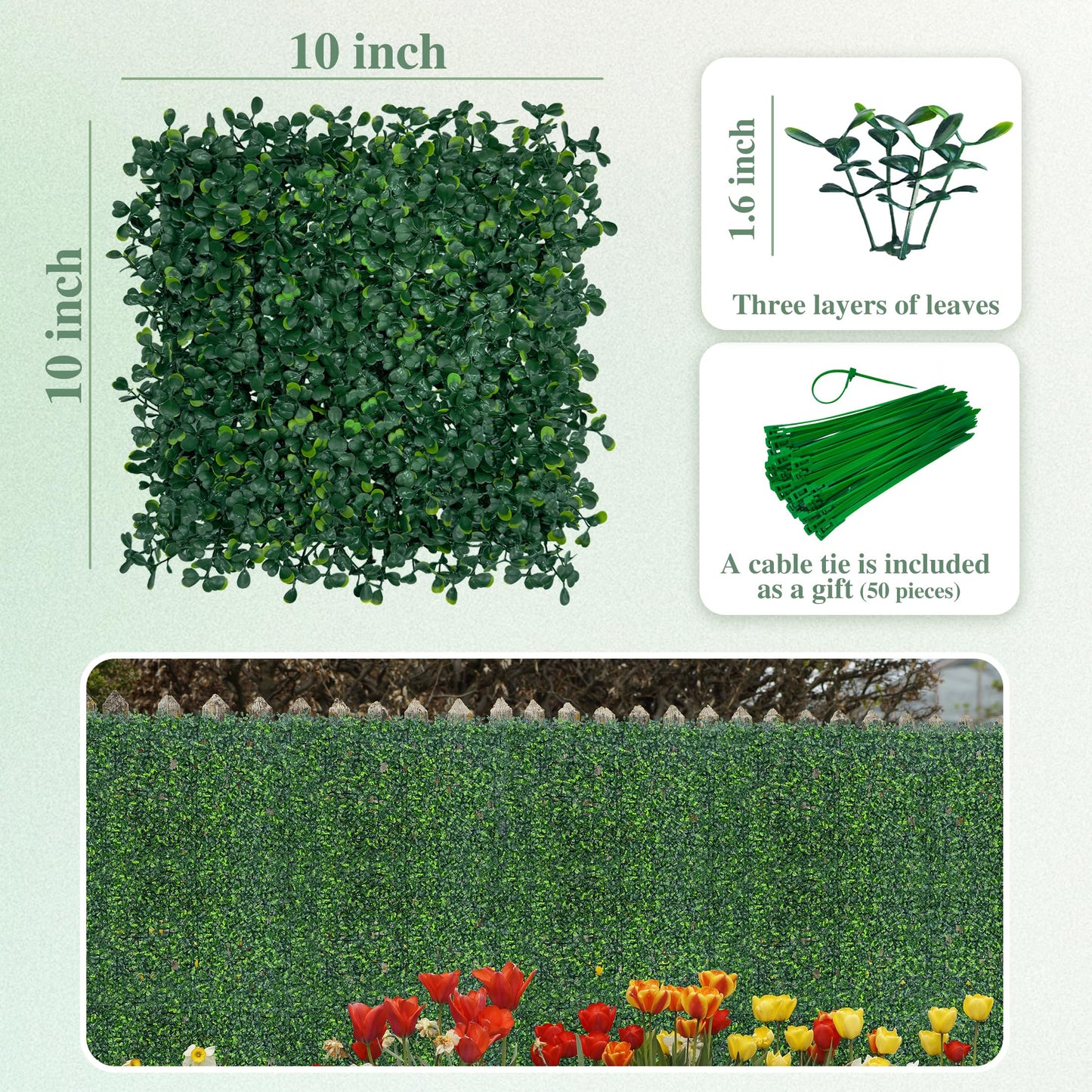 ODTORY Artificial Greenery Grass Wall Panel, 10x10 Inch 20-Pack (14 sqft), UV-Anti Fake Ivy Fence Privacy Screen Green Boxwood Covering for Indoor and Outdoor Home Wall Decor