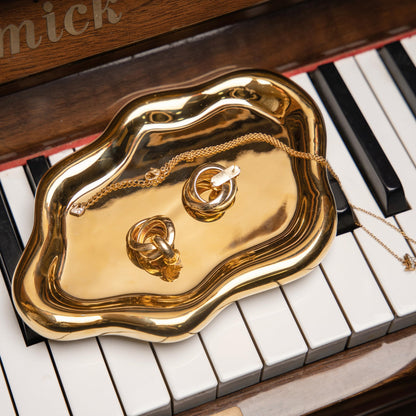 Lynagert Cloud Trinket Dish, Chubby Jewelry Tray, Ceramic Jewelry Ring Trinket Dish for Rings Earrings Necklace Organizer, Mother's Day Thanksgiving Christmas Birthday Bridesmaid Gifts (Golden)
