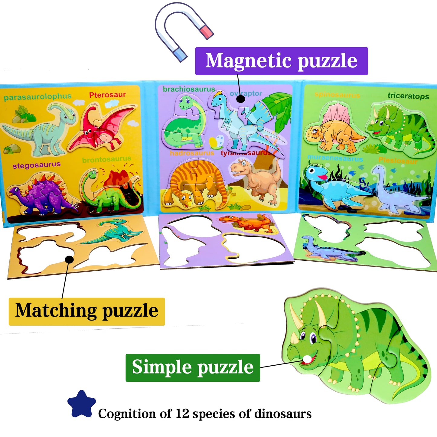 Magnetic Puzzles for Kids Ages 1-3, Travel Toddler Puzzles Ages 2-4 Year, Dinosaur Activities Toy for Boys & Girls 3-5 yo - Learning Magnet Gift for Road Trip