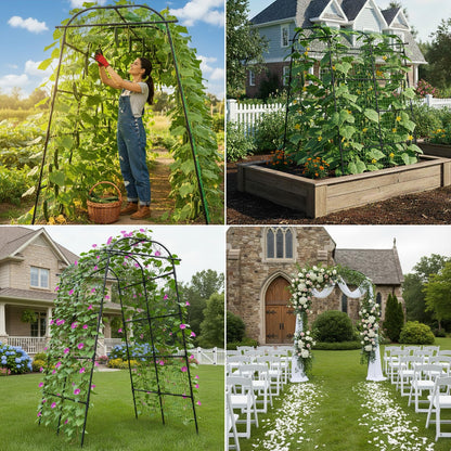 7Ft Garden Arch Trellis for Climbing Plants Outdoor, Heavy Duty Coated Metal Cucumber Trellis for Raised Beds, Tall Steel Gardening Arbor for Vegetables, Tomatoes, Grape, Bean (83’’ x 49’’ x 63’’)
