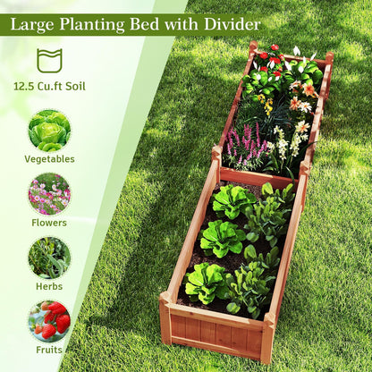 HAPPYGRILL Raised Garden Bed, Wood Elevated Flower Box with 8 Drain Holes, Liner, for Flowers, Vegetables, Herbs, Fruits, Outdoor Planter Box for Backyard, Garden, Lawn, 89" x 23.5" x 16"