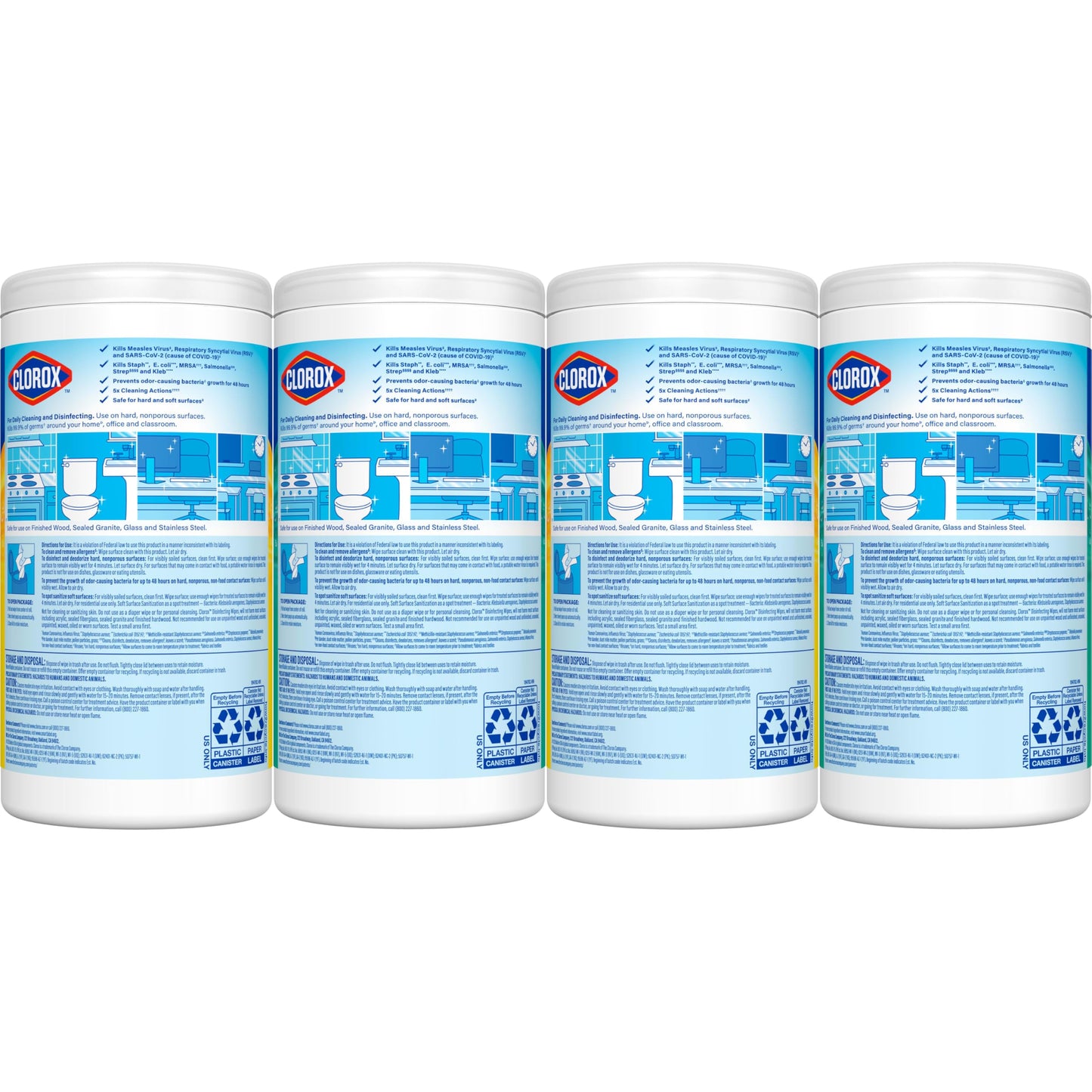 Clorox Disinfecting Cleaning Wipes for Spring Cleaning & Allergy Season, Bleach Free, Fresh Scent and Crisp Lemon, 75 Count Each, Pack of 4