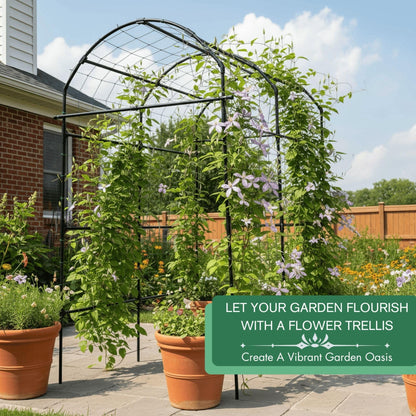 BAXAM Garden Trellis Arch 7FT PP-Coated Stainless Steel Metal Extra Tall Cucumber Trellis Arch Garden Arch Trellis for Climbing Plants Outdoor Vegetable Trellis with Trellis Netting