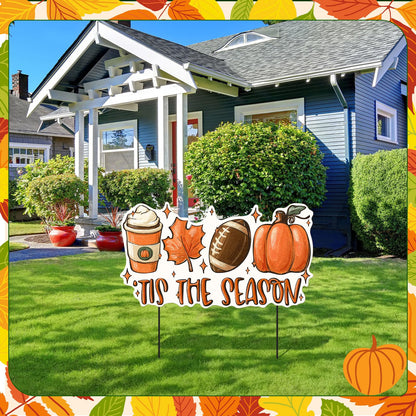 Shimeyao 24 Inch Fall Garden Stakes Outdoor Tis The Season Sign Fall Football Metal Yard Sign, Front Door Decor Signs for Thanksgiving Decorations Autumn Harvest Patio Lawn Walkway
