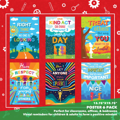 Sproutbrite 13.75” x 19.75” Kindness Educational Poster Set - 6 Motivational Posters - Classroom Wall Decor Chart for Pre, Elementary and Middle School - Promotes Kindness and Positive Social Behaviour