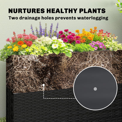 Outsunny Tall Rectangular Planter with Removable Liner, PE Wicker Large Planters for Outdoor Plants, Freestanding Indoor Outdoor Planter Box with Drainage Holes for Flowers, Vegetables, Black